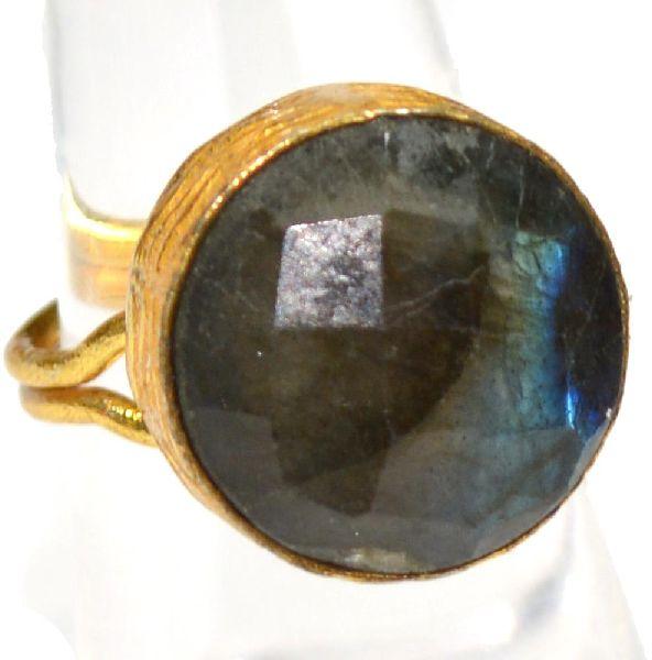 Labradorite Round Shape Gold Plated Bezel Gemstone Ring