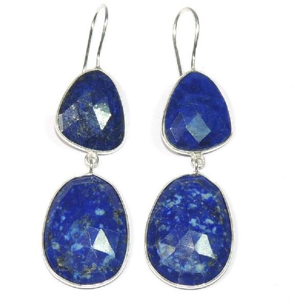 Lapis Lazuli Fancy Shape 925 Sterling Silver Bezel Dangle AND Drop Earring