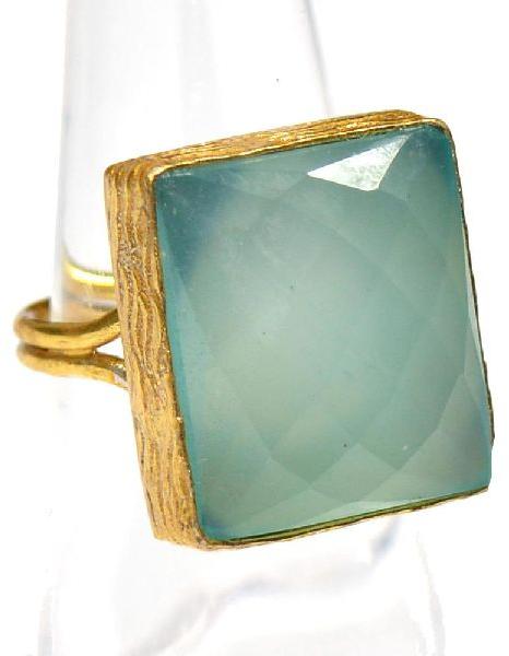 Peru Chalcedony Cushion Shape Gold Plated Bezel Gemstone Ring