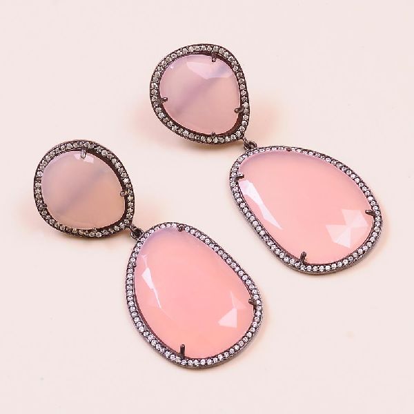 Pink Chalcedony With Sterling Silver Dangle AND Drop Earring
