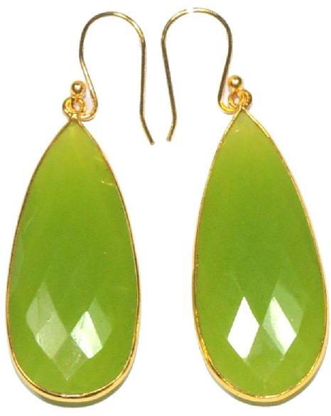 Prehnite Pear Shape Gold Plated Bezel Dangle Earring