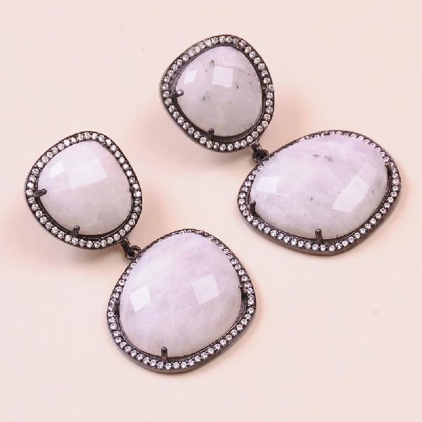 Rainbow Moonstone WITH 925 Sterling Silver Dangle AND Drop Earring