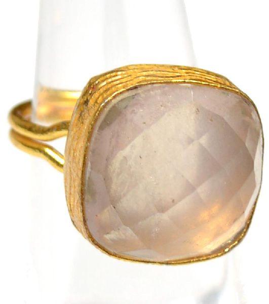 Rose Quartz Cushion Shape Gold Plated Bezel Gemstone Ring