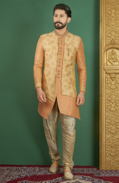 Wedding Wear Jacquard Silk Western Style Sherwani