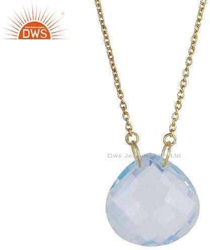 18K Gold Plated Sterling Silver Faceted Opalite Gemstone Pendant Chain Necklace
