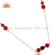 18K Rose Gold Plated Sterling Silver Red Aventurine And Garnet Chain Necklace