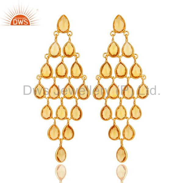 18K Yellow Gold Over Sterling Silver Hydro Citrine Chandelier Earrings