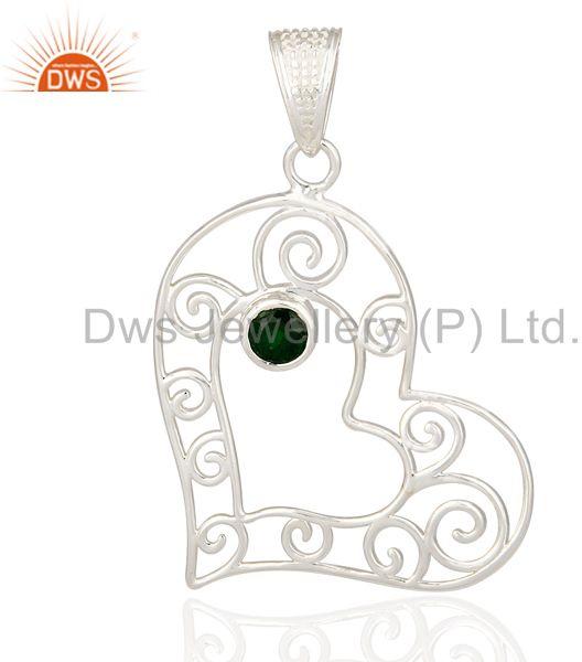 925 Sterling Silver Natural Green Chrome Diopside Heart Design Pendant