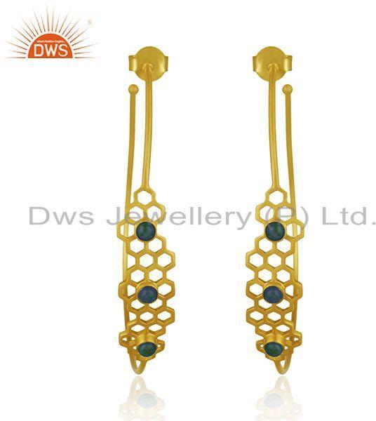 Amazonite Gemstone 18k Yellow Gold Plated Brass Fashion Hoop Earrings