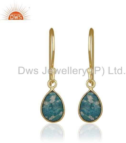 Amazonite Gemstone 925 Silver 14k Gold Plated Drop Earring Jewelry