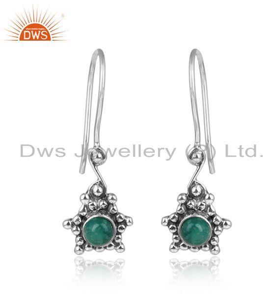 Amazonite Gemstone Oxidized Designer Silver Hook Earrings Jewelry