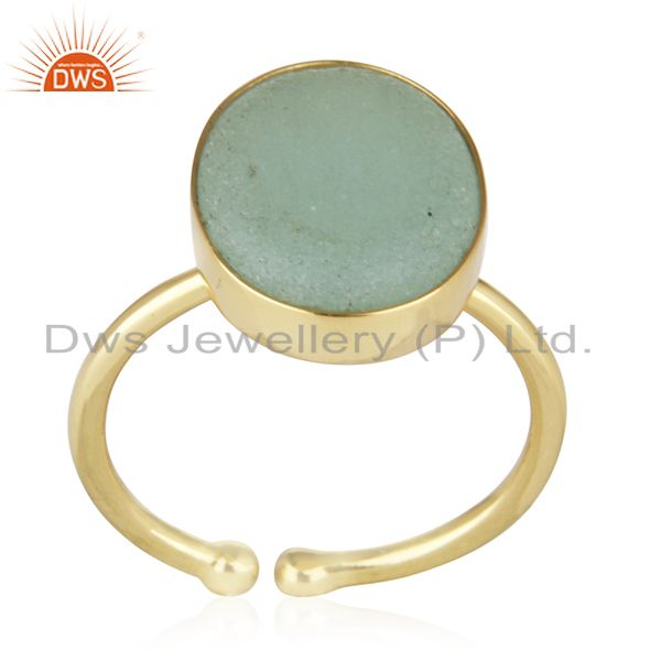 Aqua Gemstone 925 Silver Handmade Gold Plated Statement Ring