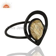 Black Rhodium Plated Silver Rutile Gemstone Rings