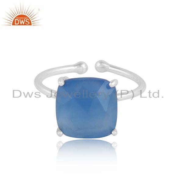 Blue Chalcedony Gemstone Womens 925 Sterling Silver Ring Jewelry