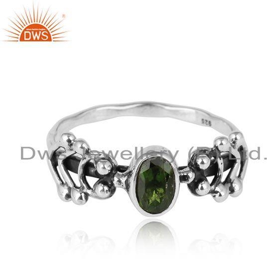Chrome Diopside Gemstone Womens Handmade Oxidized Silver Rings
