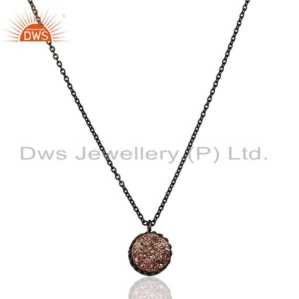 Copper Druzy Gemstone Black Sterling Silver Chain Pendant
