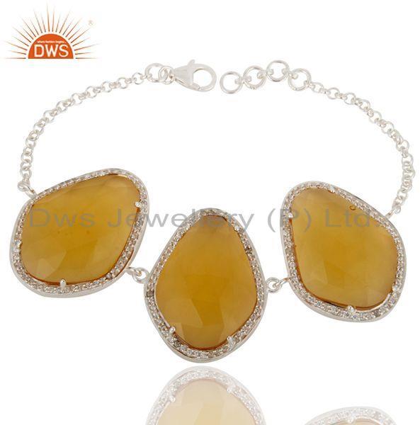 Created Citrine Gemstone Bracelet Made In 925 Sterling Silver With White Zircon