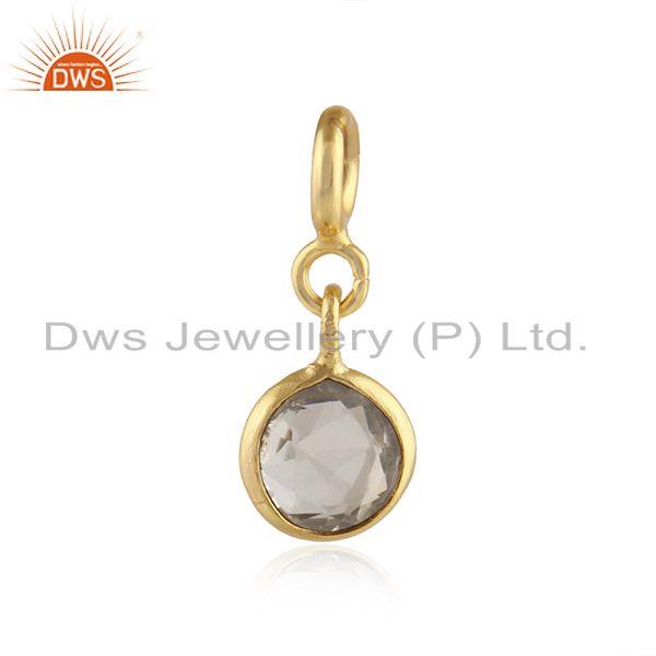 Crystal Quartz Gemstone Gold Plated 925 Silver Pendant Findings