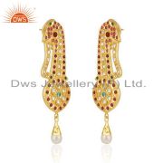 CZ and Hydro Gemstone Gold Plated Silver Kundan Earrings Jewelry