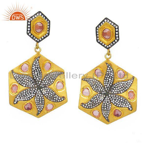 CZ And Pink Designer Fashion Dangle Earrings