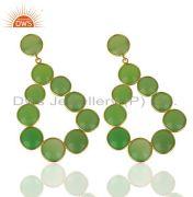 Green Chalcedony Dangle 18K Yellow Gold Plated 925 Sterling Silver Earrings