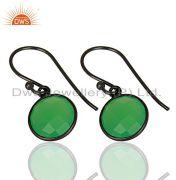 Green Chalcedony Round Faceted Sterling Silver Earring