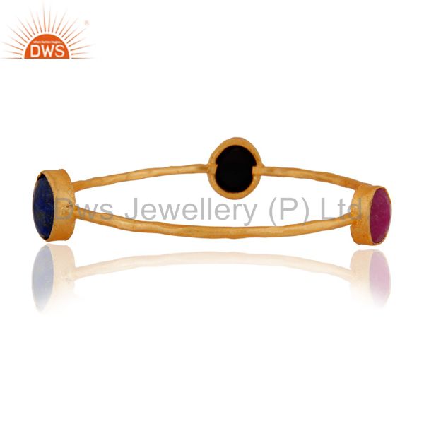 Lapis Lazuli Red Aventurine Black Onyx Gemstone Gold Sleek Bangle