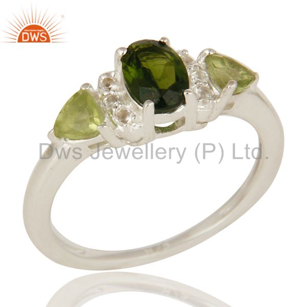 Natural Chrome Diopside And Peridot Sterling Silver Ring