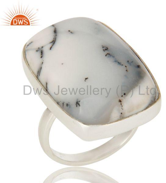 Natural Dendritic Opal Gemstone Bezel Set Ring