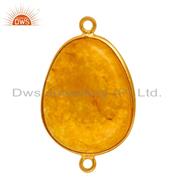Natural Yellow Aventurine Gemstone Gold Plated Sterling Silver Connector