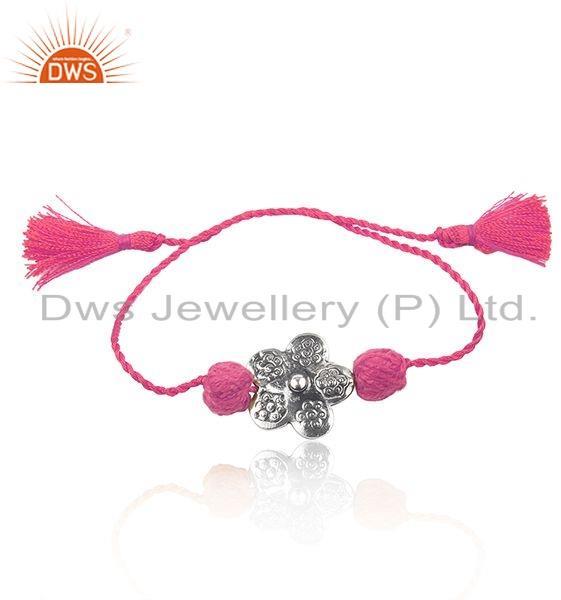 Oxidized Flower Designer 925 Silver Pink Macrame Bracelet Jewelry