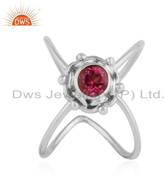 Pink Topaz Gemstone Stackable Oxidized Sterling Silver Ring Jewelry