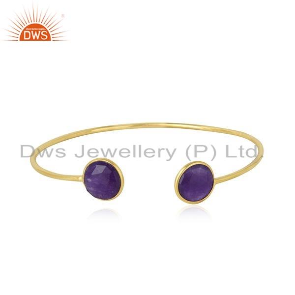 Purple Aventurine Gemstone Gold Plated 925 Silver Cuff Bangle Jewelry