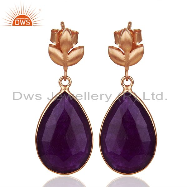 Purple Gemstone Rose Gold Plated Sterling Silver Drop Earrings Jewelry