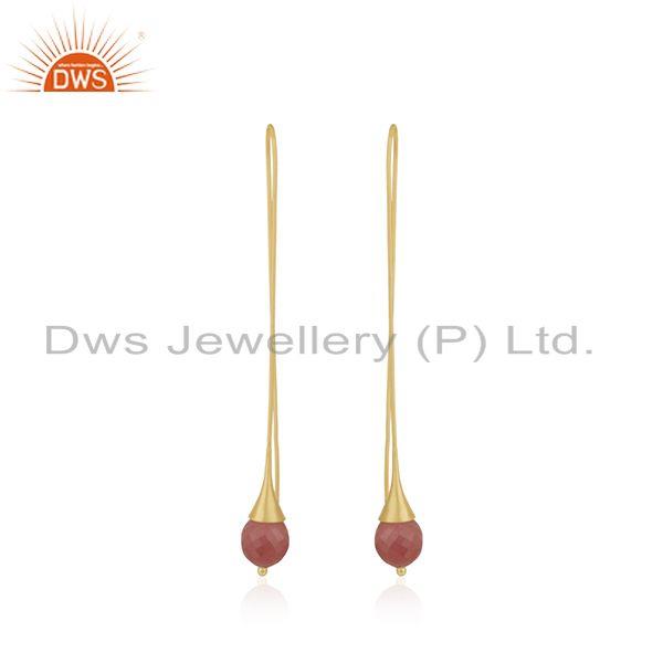 Yellow Gold Plated Brass Fashion Handmade Gemstone Dangle Earring