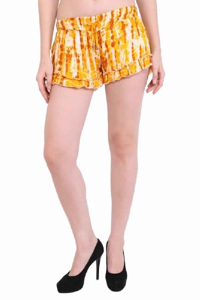 Rayon Party Women Tie-Dye Yellow Color Shorts