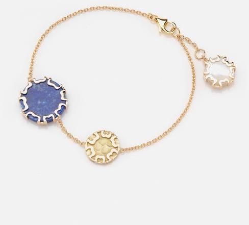 BRACELET IN YELLOW GOLD WITH LAPIS & MOTHER OF PEARL