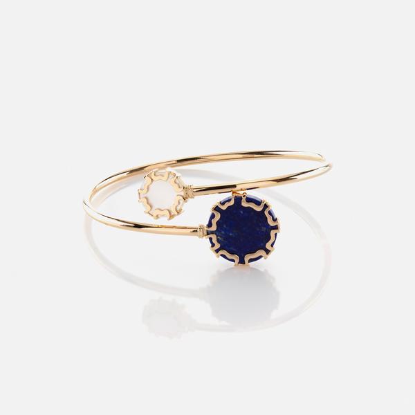 CORDOBA BANGLE IN YELLOW GOLD WITH MOTHER OF PEARL & LAPIS