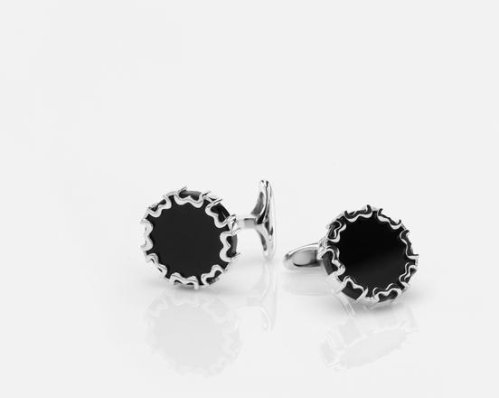 MENS CUFFLINKS IN SILVER WITH BLACK