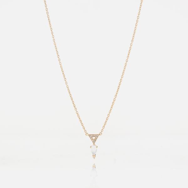 TRIANGLE NECKLACE IN YELLOW GOLD WITH MOON STONE AND DIAMONDS