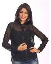 UPTOWNGALERIA Black Georgette Shirt, Supply Type : In-Stock Items