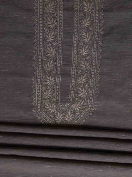 Hand Embroidered Grey Cotton Lucknow Chikankari Mens Kurta