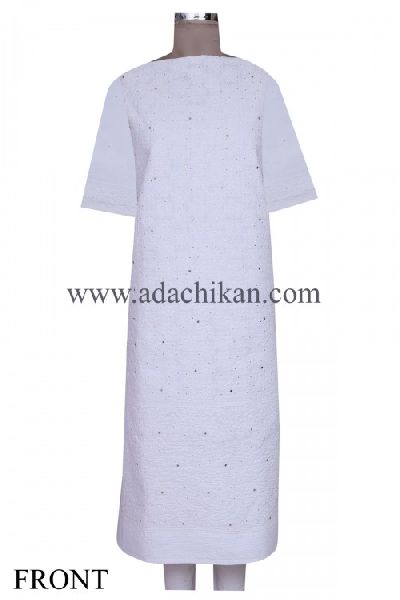 Embroidered White Cotton Lucknow Chikan Unstitched Kurta