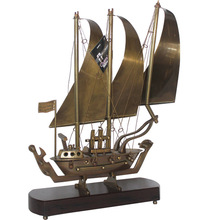 Decorative Metal Boat with Wooden Base