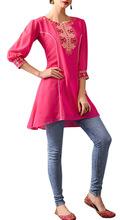Attractive Pink Georgette Long Top, Technics : Embroidered