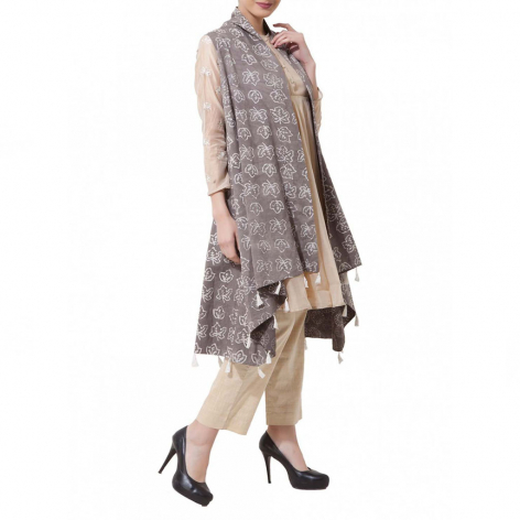 Beige and Grey Kurta With Cotton Jacket