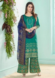 Daily Wear Foil Printed Cotton Silk Palazzo Suits