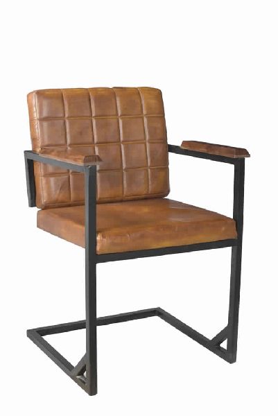 Iron Frame Arm Leather Chair Loft Industrial Dining Chair