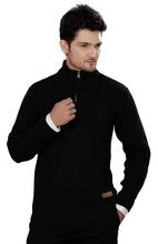 Elegance Cut Black Cotton High Neck Zipper Sweater