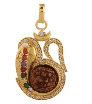 Navaratan rudraksha ganesh gold plated pendant, Color : golden